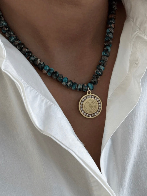 Watercolor Prayer Warrior Necklace in Blue
