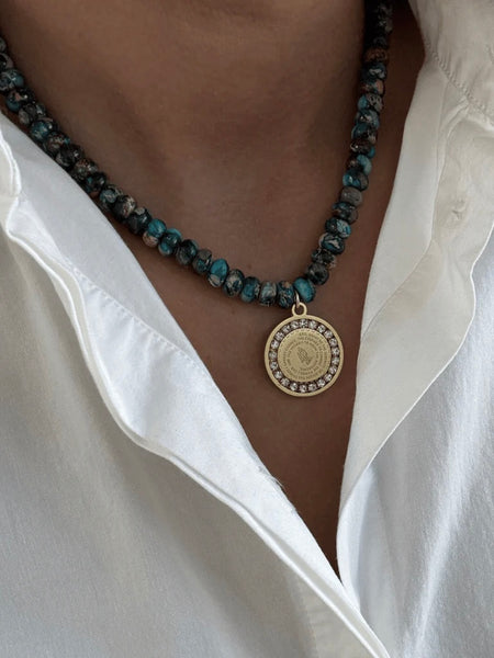 Watercolor Prayer Warrior Necklace in Blue