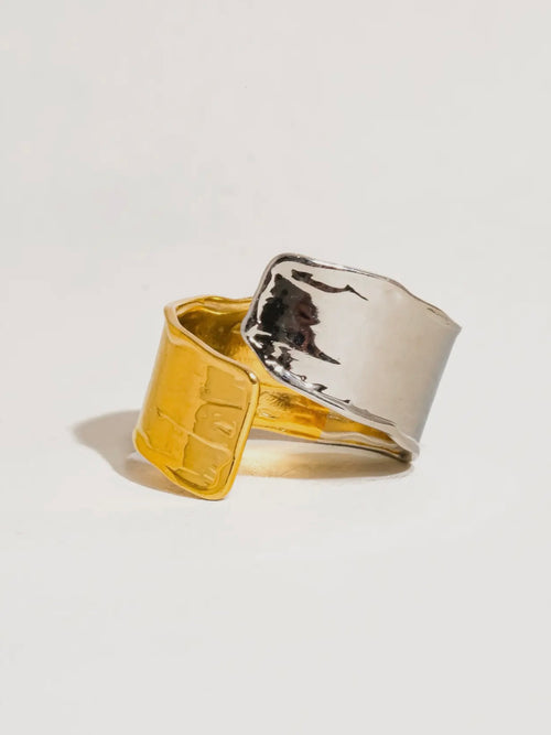 Emmy Textured Open Ring in Two Tone