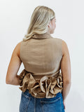 Sleeveless Ruffle Shirt in Mocha