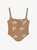Rose Beaded Bustier in Tan