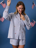 Embroidered Flag Button Down in Navy & White