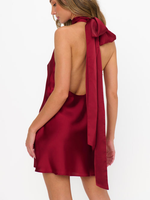 Lisa Mini Dress in Cranberry Luxe Satin