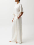 Delphine Pleated Denim Wide Leg in Off White