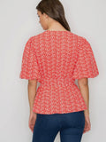 In A Cinch Eyelet Top in Coral
