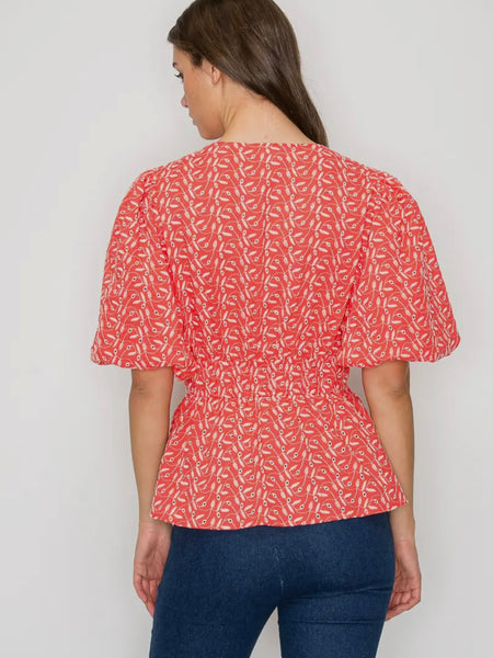 In A Cinch Eyelet Top in Coral