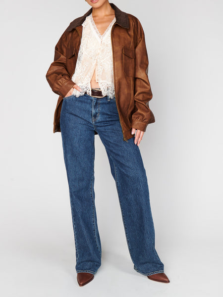 Maverick Bomber Jacket in Chestnut Brown Faux Leather