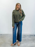 Piper Cabana Stripe Cardigan in Olive & Blue