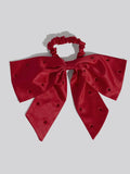 Holiday Satin & Rhinestone Bow Scrunchie