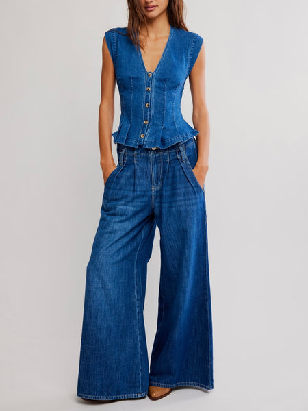 Dylan Denim Vest in Medium Blue