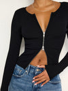 Virgo Rib Zip Front Sweater in Black