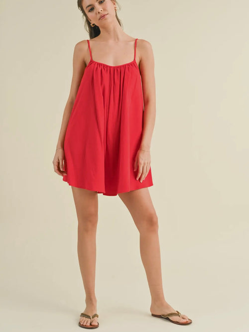 For The Love of Linen Romper in Red