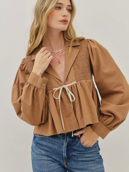 Babydoll Bow Blouse in Caramel