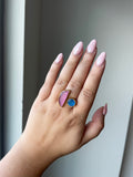 Crescent Moon Ring in Pink & Blue