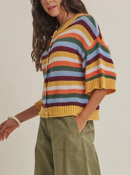 Maple Street Stripe Cardigan in Mustard