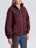 Quilted Funnel Neck Oversized Bomber in Plum
