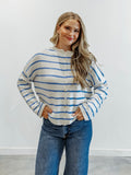 Piper Cabana Stripe Cardigan in Ivory & Blue