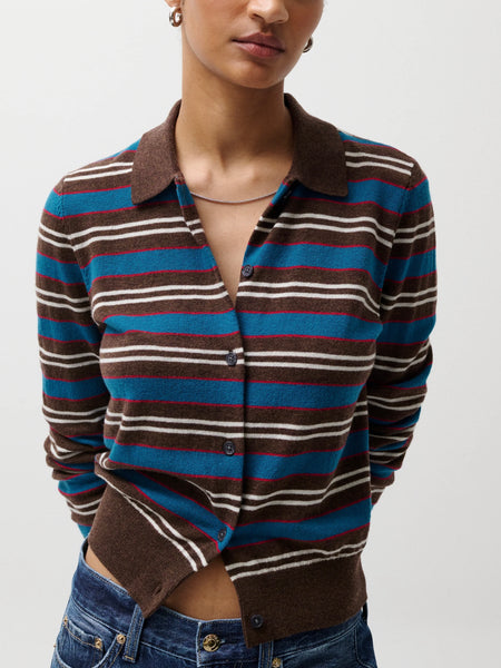 Lyvia Polo Cardigan in Tealwood Stripe
