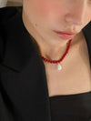 Joyeux Red Beaded Pearl Necklace