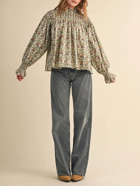 So Yoked To See You Blouse in Cream Garden