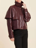 Faux Leather Cape Jacket in Burgundy