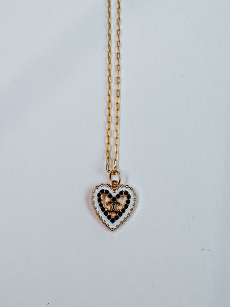 Black & White Heart Charm Necklace