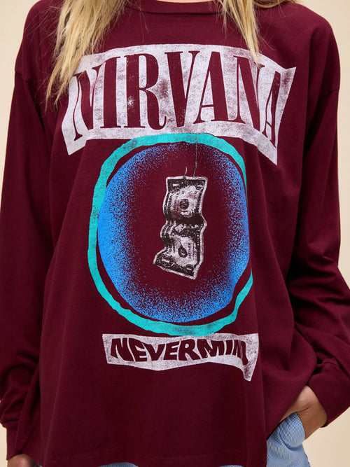 Nirvana Bait Long Sleeve Merch Tee in Dark Cherry