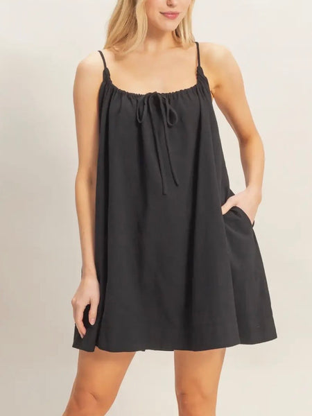 Girly & Gathered Mini Dress in Black