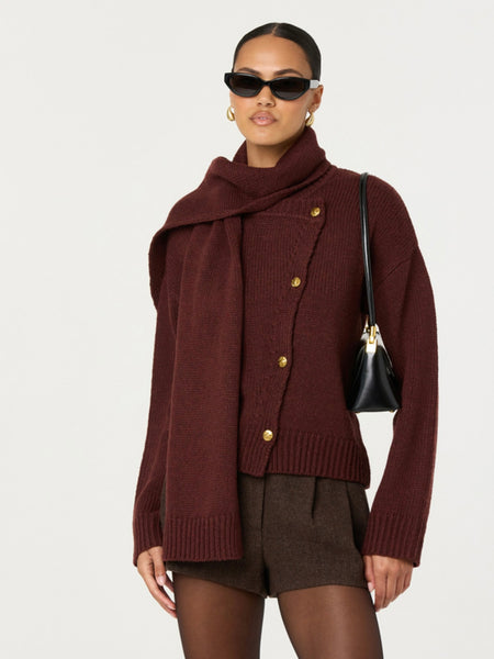Jackeline Scarf Cardigan in Wine