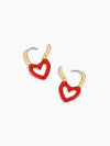 Open Heart Enamel Padlock Huggies in Red