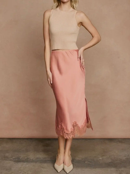 Long Live Lace Pencil Skirt in Blush