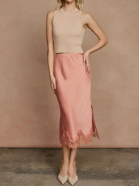 Long Live Lace Pencil Skirt in Blush