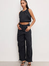 Twill Parachute Bubble Top in Black