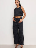 Twill Parachute Bubble Top in Black