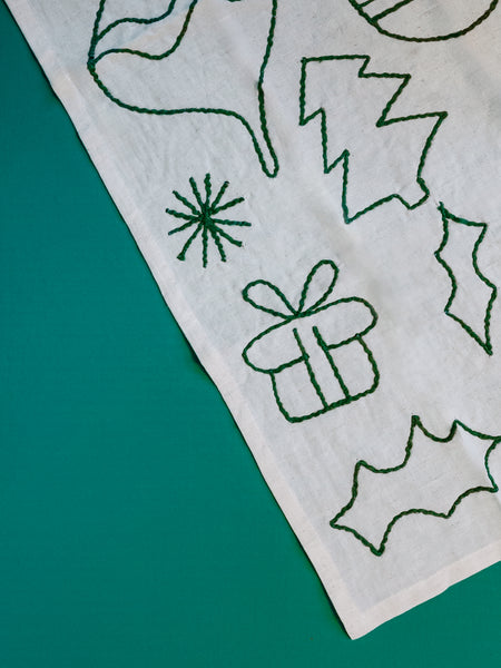 Holiday Embroidered Tea Towel in Green