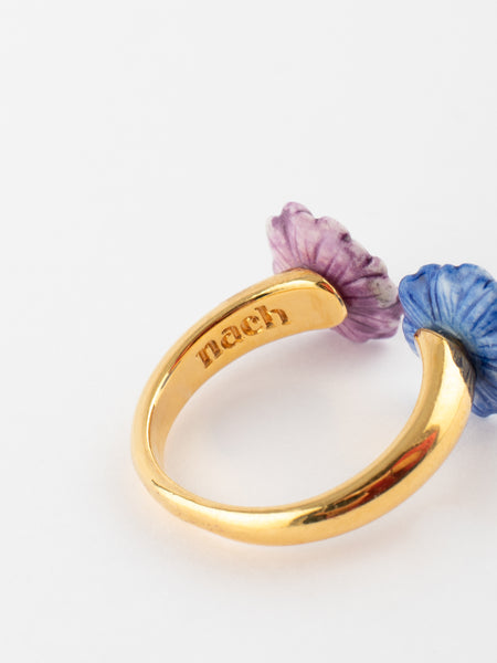 Blue & Violet Aster Flowers Face To Face Ring