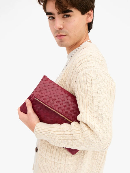 Foldover Clutch in Garnet Medium Woven Diagonal