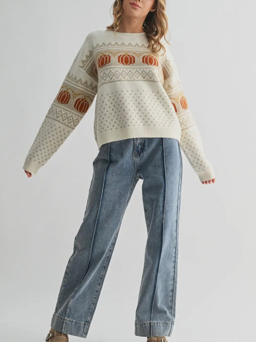 Poised For The Patch Sweater in Cream