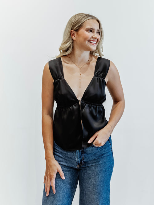 Button Your Lips Top in Black