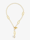 Bamboo Link Lariat Pearl Necklace