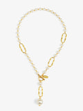 Bamboo Link Lariat Pearl Necklace