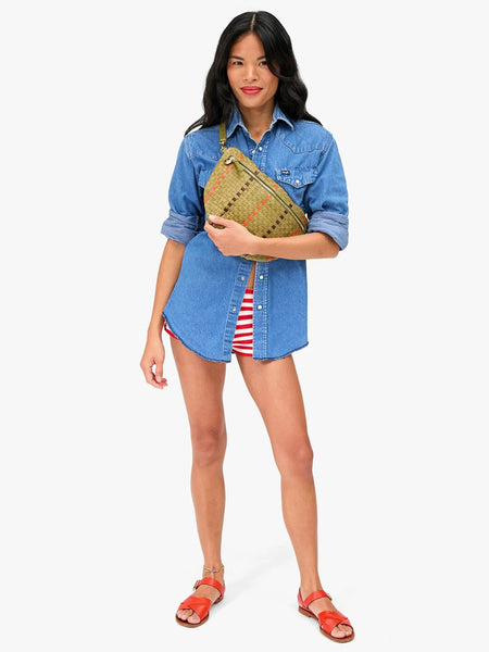 Grande Fanny in Olive Multi Woven Checker Stripe