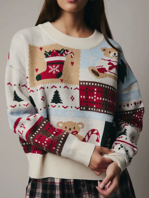 Holiday Whobie Whatty Sweater in Cream