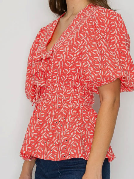 In A Cinch Eyelet Top in Coral