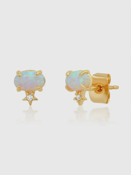 Oval Glass Studs in Opal