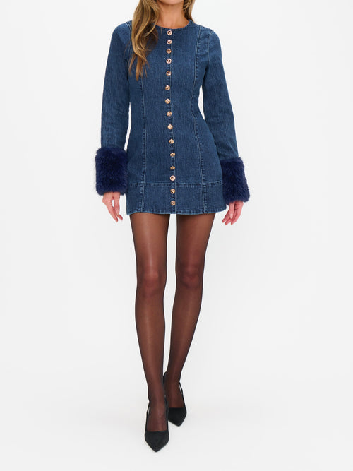 Rockefeller Mini Dress in Subzero Indigo Faux Fur