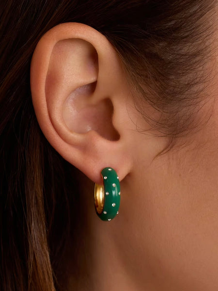 Noel Enamel Shimmer Hoops in Emerald