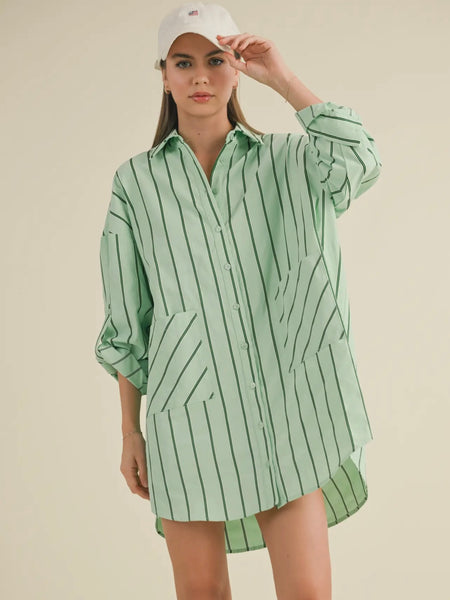 Just Right Shirt Dress in Green