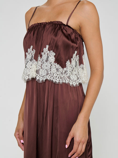 Emmylou Maxi Dress in Chocolate Satin Lace