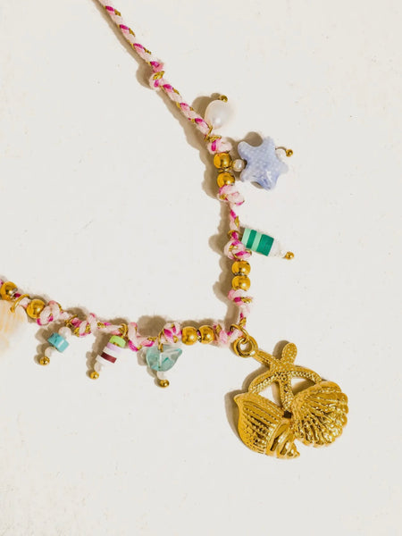 Massena Summer Rope Charm Necklace in Pink